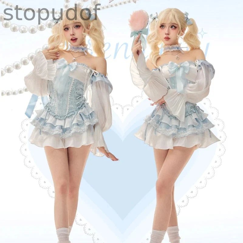 Blue Baby Doll Ruffled Outfit Set