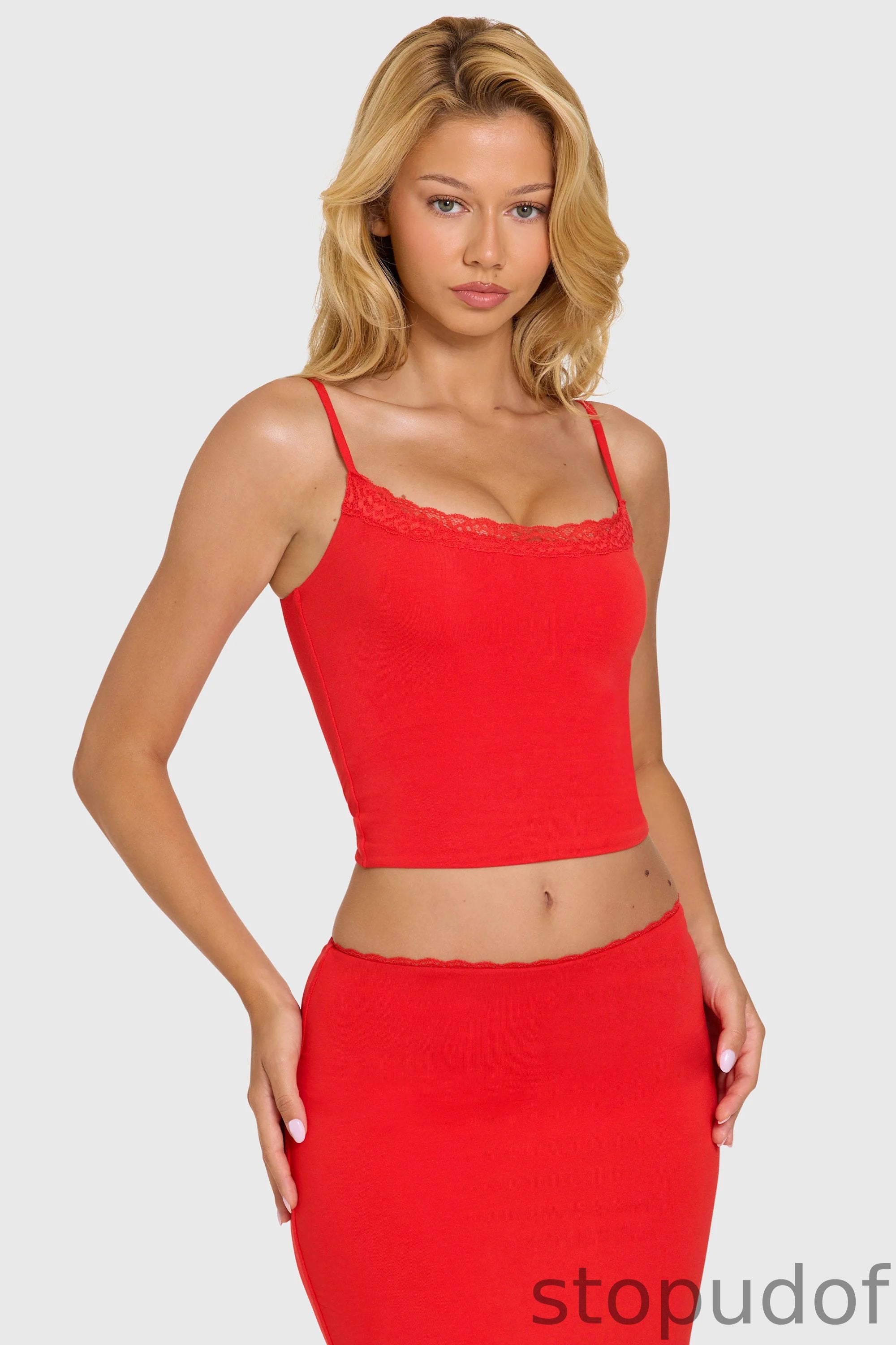 Modal Lace-Trim Top in Cherry