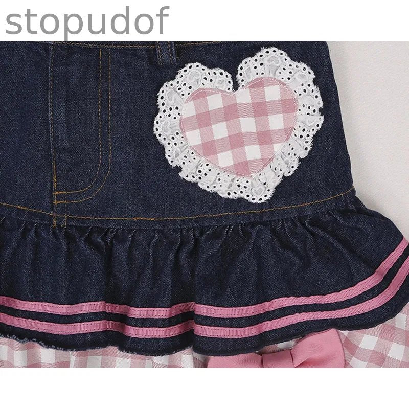 Denim Sweetheart Plaid Miniskirt
