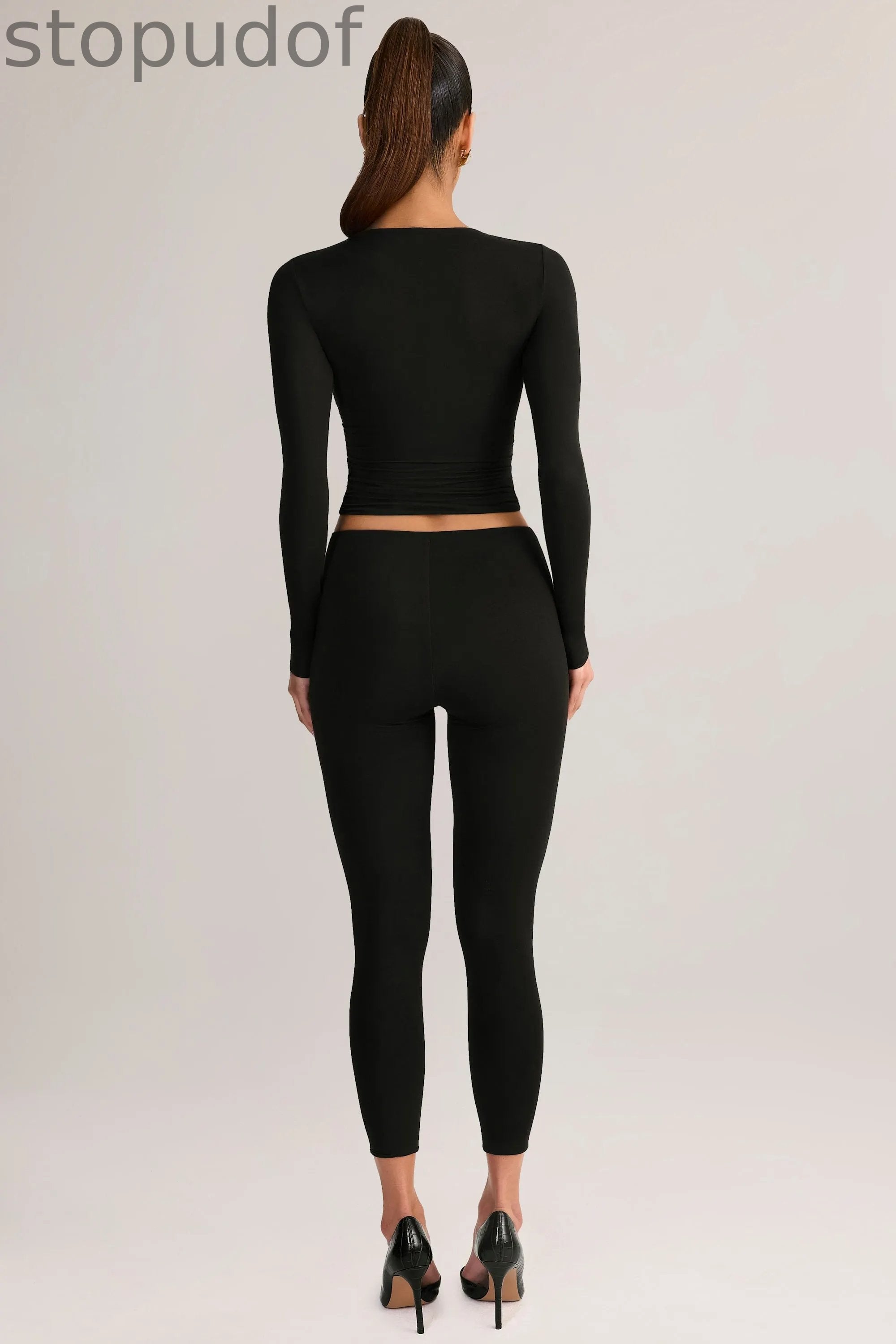 Modal Mid-Rise Cropped Leggings in Black